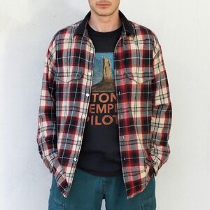 Vintage 90s INC International Concepts Plaid Flannel Shirt L Corduroy Collar